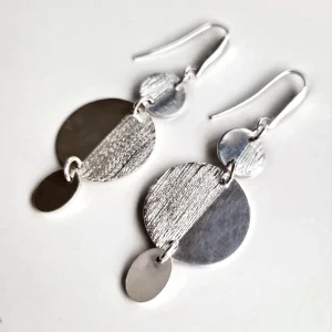 boucles d'oreilles en argent trio de disques polis et brossés