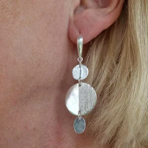 boucles d'oreilles en argent trio de disques polis et brossés.