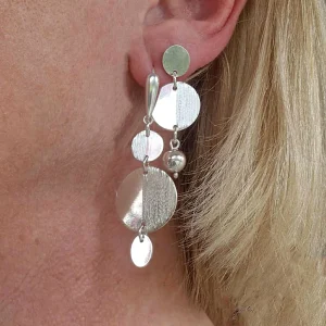boucles d'oreilles en argent trio de disques polis et brossés