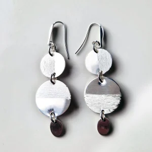 boucles d'oreilles cascade de 3 disques d'argent