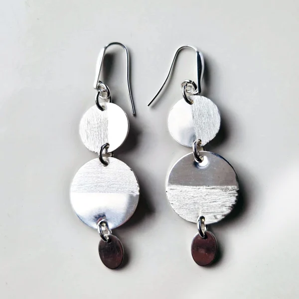 boucles d'oreilles cascade de 3 disques d'argent