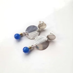 boucles d'oreille argent, hématite, agate bleue