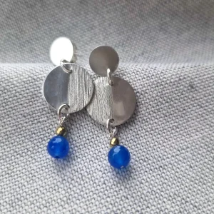 boucles d'oreille argent, hématite, agate bleue