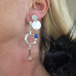 boucles d'oreille argent, hématite, agate bleue