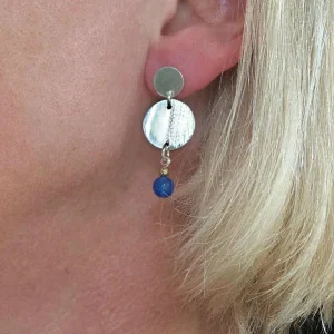 boucles d'oreille argent, hématite, agate bleue