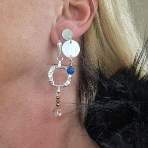boucles d'oreille argent, hématite dorée, cristal de roche